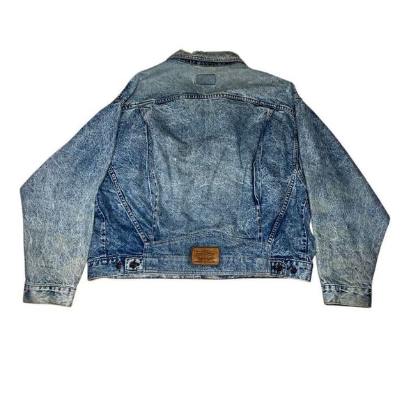 American Vintage 80s Levi’s Acid Wash White Tab Denim Trucker Jacket XL Thrashed - Picture 8 of 14